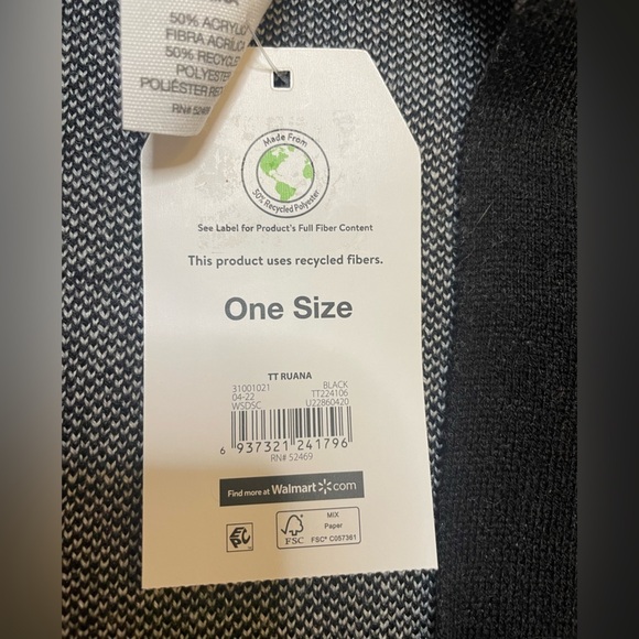 NWT Time & Tru size OS black and white ruana - Picture 6 of 6